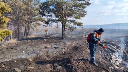 В Забайкалье огнеборцы МЧС России ликвидируют ландшафтные пожары